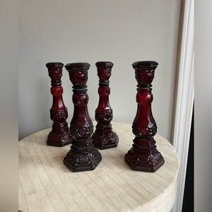 Avon Ruby Red Glass Candle Holders Set of 4